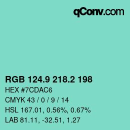 カラーコード: RGB 124.9 218.2 198 | qconv.com