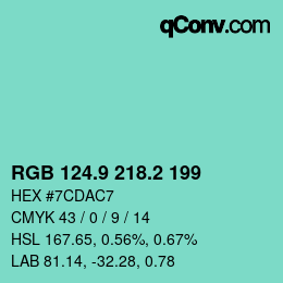 カラーコード: RGB 124.9 218.2 199 | qconv.com