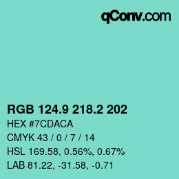 Color code: RGB 124.9 218.2 202 | qconv.com