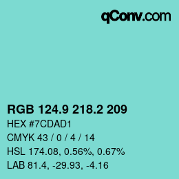 カラーコード: RGB 124.9 218.2 209 | qconv.com