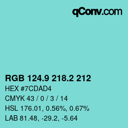 Color code: RGB 124.9 218.2 212 | qconv.com