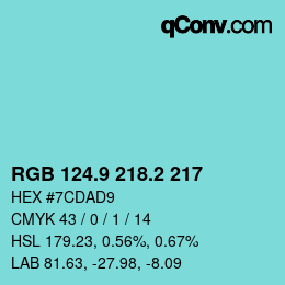 Color code: RGB 124.9 218.2 217 | qconv.com