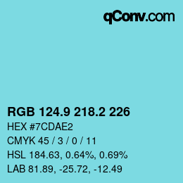 Color code: RGB 124.9 218.2 226 | qconv.com