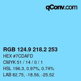 カラーコード: RGB 124.9 218.2 253 | qconv.com