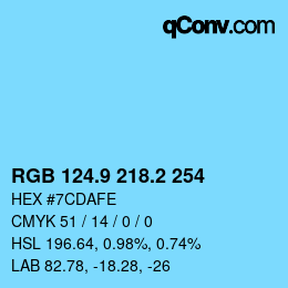 カラーコード: RGB 124.9 218.2 254 | qconv.com