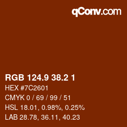 Color code: RGB 124.9 38.2 1 | qconv.com
