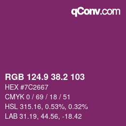 カラーコード: RGB 124.9 38.2 103 | qconv.com