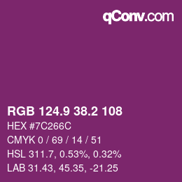 カラーコード: RGB 124.9 38.2 108 | qconv.com