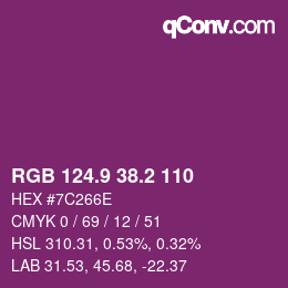 カラーコード: RGB 124.9 38.2 110 | qconv.com