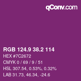カラーコード: RGB 124.9 38.2 114 | qconv.com