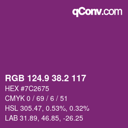 カラーコード: RGB 124.9 38.2 117 | qconv.com