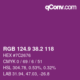 カラーコード: RGB 124.9 38.2 118 | qconv.com