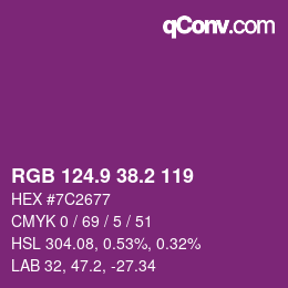 カラーコード: RGB 124.9 38.2 119 | qconv.com