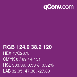 カラーコード: RGB 124.9 38.2 120 | qconv.com