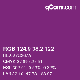 カラーコード: RGB 124.9 38.2 122 | qconv.com