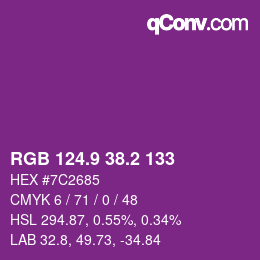 カラーコード: RGB 124.9 38.2 133 | qconv.com