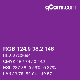 カラーコード: RGB 124.9 38.2 148 | qconv.com
