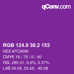 カラーコード: RGB 124.9 38.2 153 | qconv.com