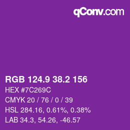 カラーコード: RGB 124.9 38.2 156 | qconv.com
