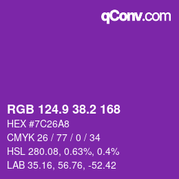 カラーコード: RGB 124.9 38.2 168 | qconv.com