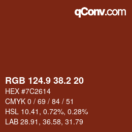 Color code: RGB 124.9 38.2 20 | qconv.com