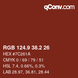 カラーコード: RGB 124.9 38.2 26 | qconv.com