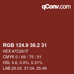 カラーコード: RGB 124.9 38.2 31 | qconv.com