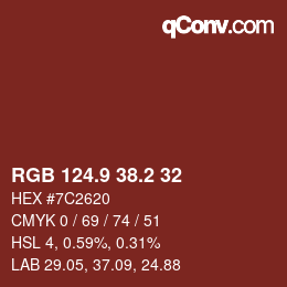 カラーコード: RGB 124.9 38.2 32 | qconv.com