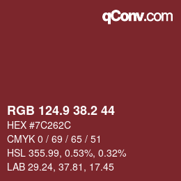 Color code: RGB 124.9 38.2 44 | qconv.com