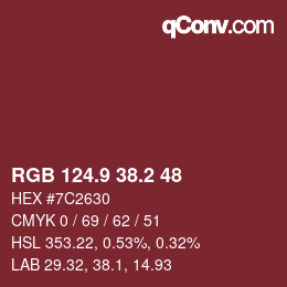 Color code: RGB 124.9 38.2 48 | qconv.com