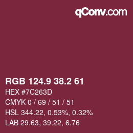 カラーコード: RGB 124.9 38.2 61 | qconv.com
