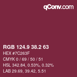 カラーコード: RGB 124.9 38.2 63 | qconv.com