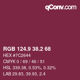 Color code: RGB 124.9 38.2 68 | qconv.com