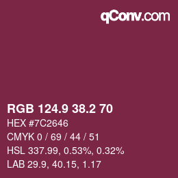 カラーコード: RGB 124.9 38.2 70 | qconv.com