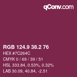 カラーコード: RGB 124.9 38.2 76 | qconv.com