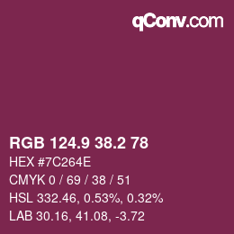 カラーコード: RGB 124.9 38.2 78 | qconv.com