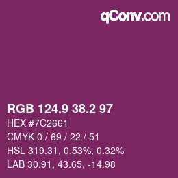 カラーコード: RGB 124.9 38.2 97 | qconv.com