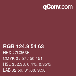 Color code: RGB 124.9 54 63 | qconv.com
