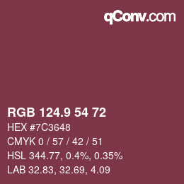 Color code: RGB 124.9 54 72 | qconv.com