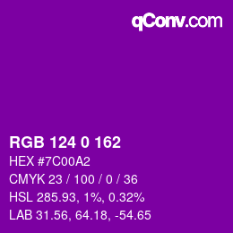 Color code: RGB 124 0 162 | qconv.com