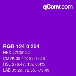 カラーコード: RGB 124 0 204 | qconv.com