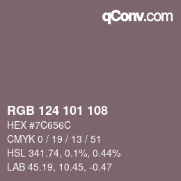 颜色代码: RGB 124 101 108 | qconv.com