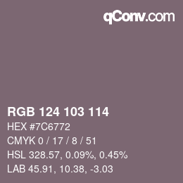 Color code: RGB 124 103 114 | qconv.com