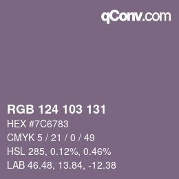 Color code: RGB 124 103 131 | qconv.com