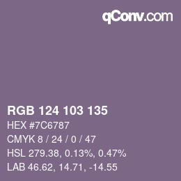 Color code: RGB 124 103 135 | qconv.com