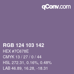 Color code: RGB 124 103 142 | qconv.com