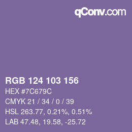 Color code: RGB 124 103 156 | qconv.com