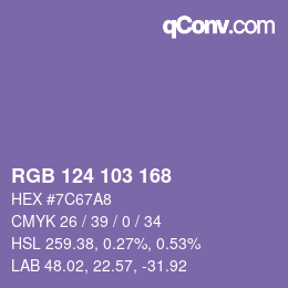 颜色代码: RGB 124 103 168 | qconv.com