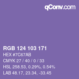Color code: RGB 124 103 171 | qconv.com