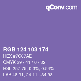 Color code: RGB 124 103 174 | qconv.com
